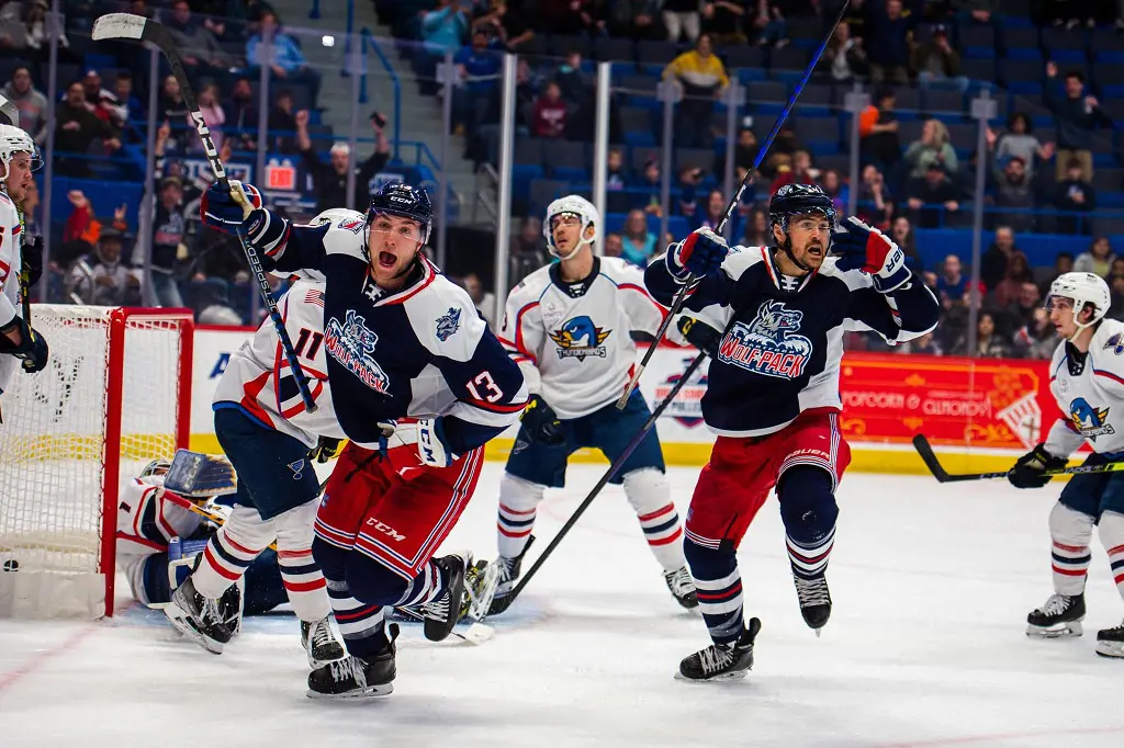 Wolf Pack players celebrating the goal during the 2022-23 season