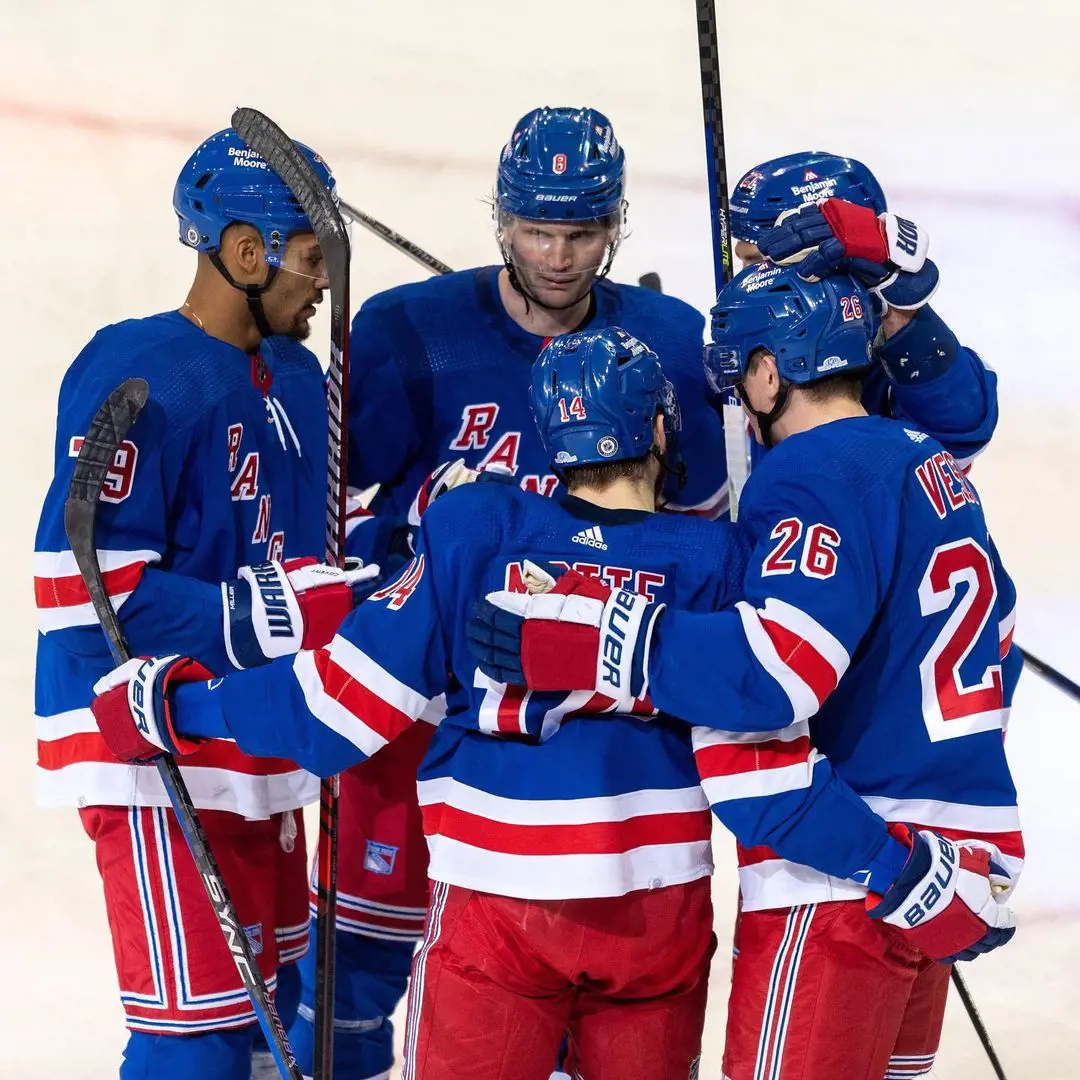 The Blueshirts discussing a ice hockey game at Madison Square Garden