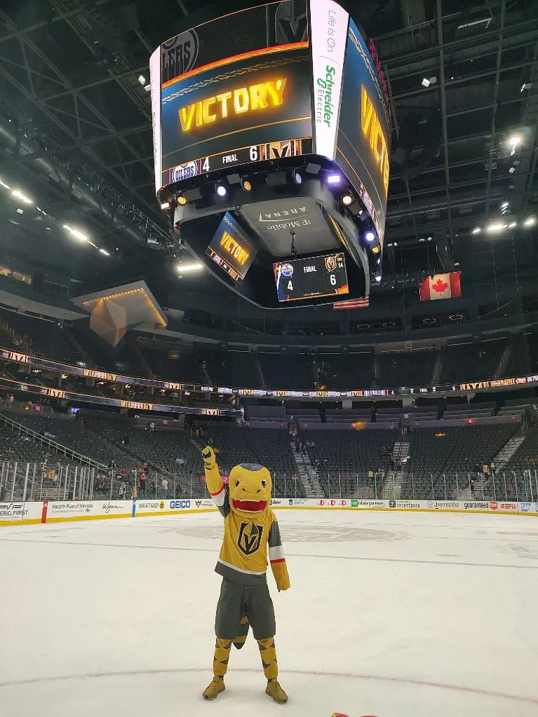Chance standing in the T-Mobile Arena in the Knights jersey