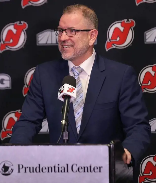 Fitzgerald interacting with the Media at Prudential Center before the 2023 NHL Free Agency