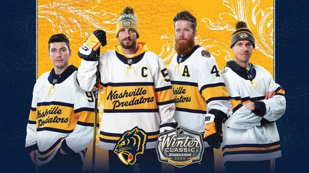 The Predators players with their winter classic jersey.