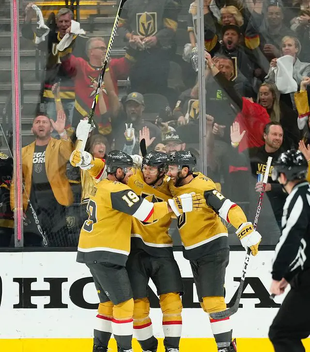 The Knights players cheering at T-Mobile Arena ion April 28, 2023