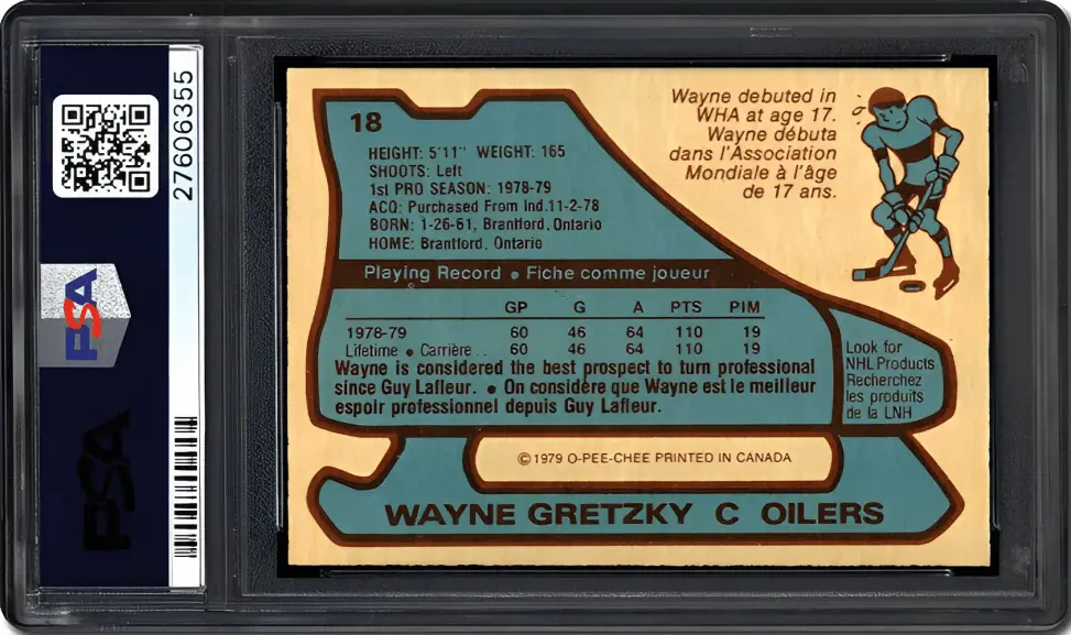 Back side of the Gretzky card that was sold for 3.5 million in Heritage Auctions