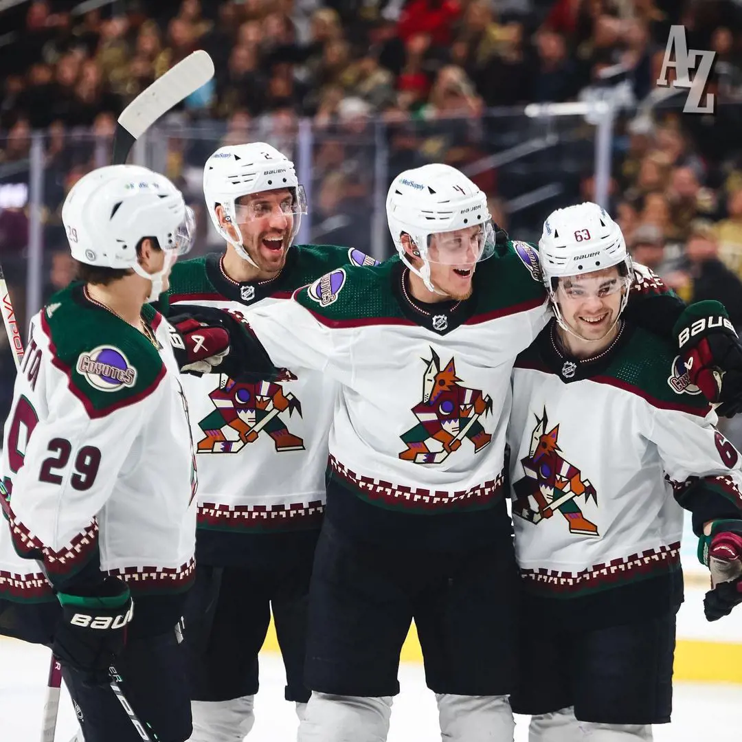 The Coyotes relishing their goal at T-Mobile Arena on December 22, 2023