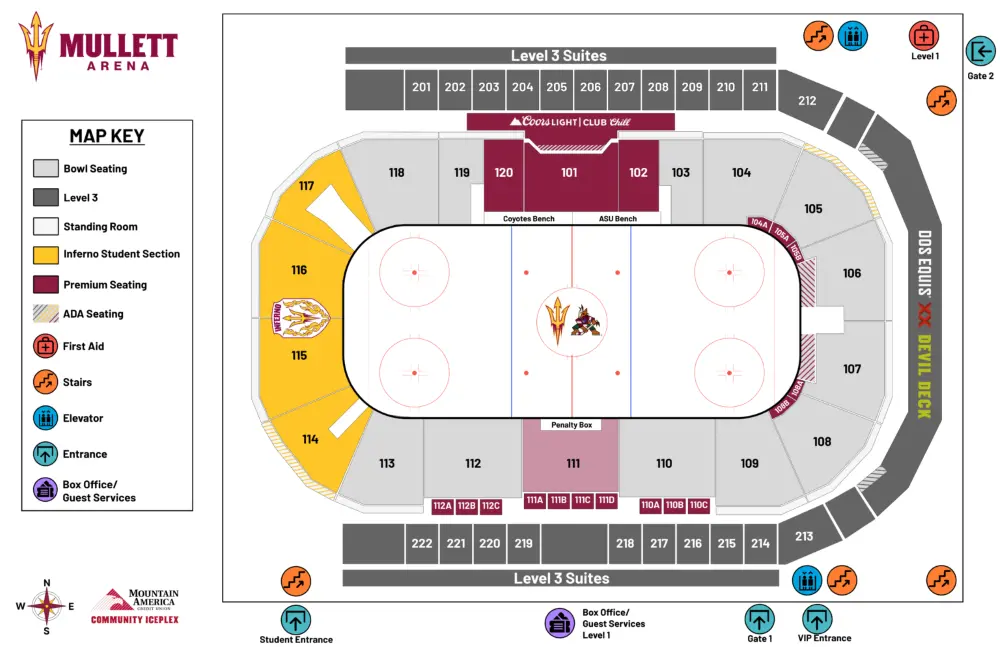 Seating chart and overall map of the Mullet Arena